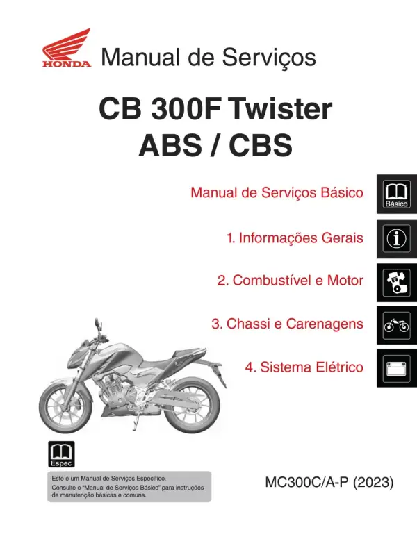 Manual De Serviços – Honda – CB 300 F Twister ABS – CBS – 2023