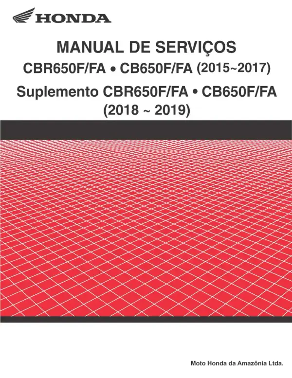 Manual De Serviços – Honda – CB 650 F – FA – CBR 650 F – FA – 2015 – 2019