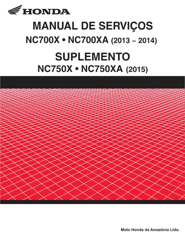 Manual de Serviços – Honda – NC 700X – XA – 2013 – 2014 – NC 750X – XA – 2015