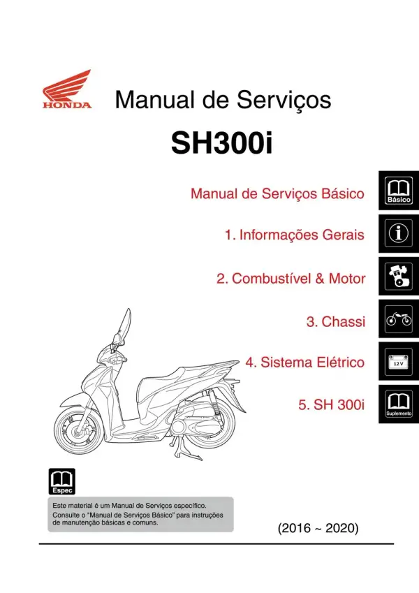 Manual De Serviços – Honda – SH 300i – 2016 – 2020