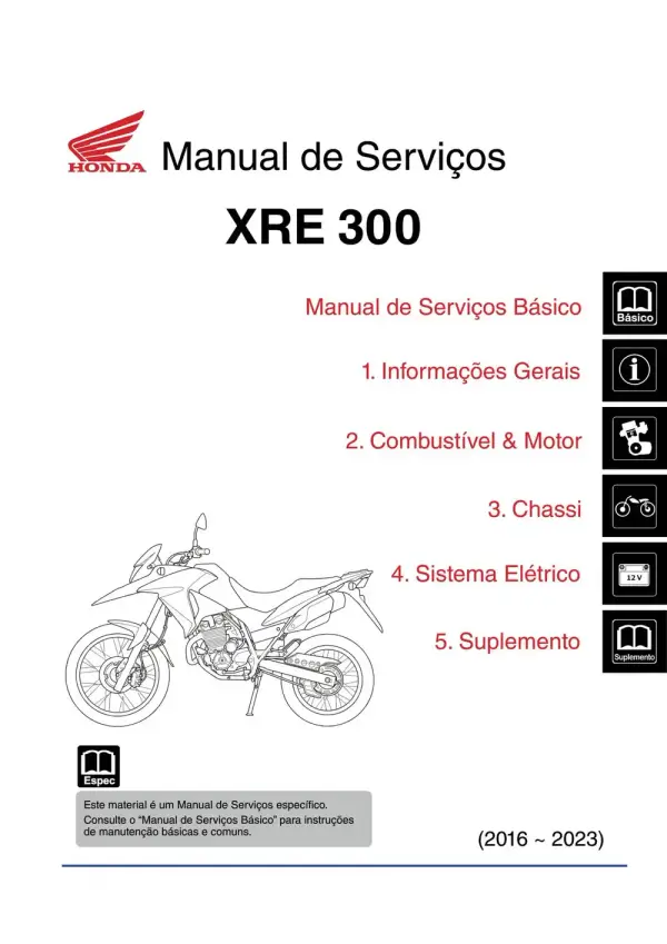 Manual De Serviços – Honda – XRE 300 – 2016 – 2023