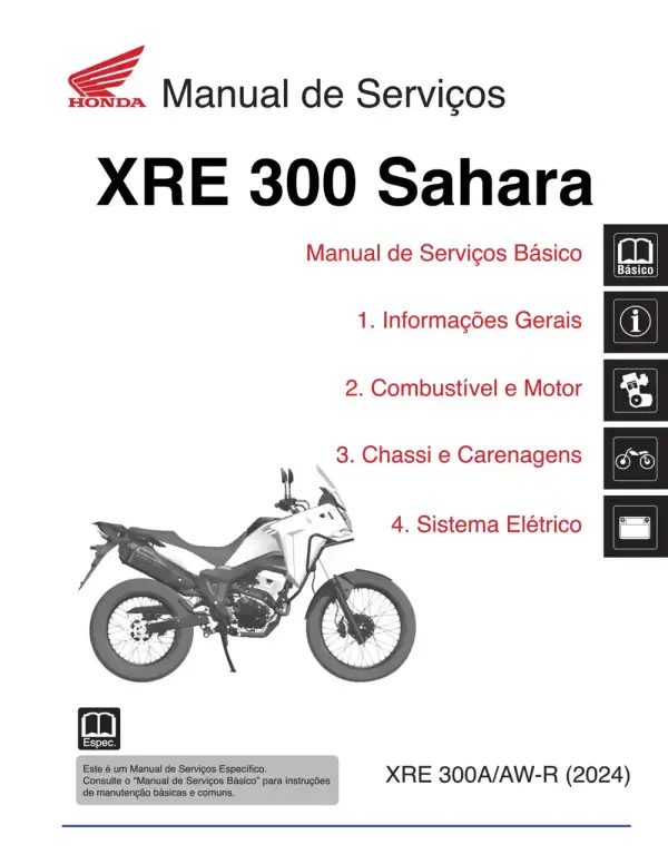 Manual De Serviços – Honda – XRE 300 A – AW-R – Sahara – 2024