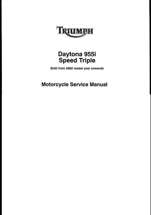 Manual De Serviços – Triumph – Daytona 955i – Speed Triple 955cc – 2002 – 2004
