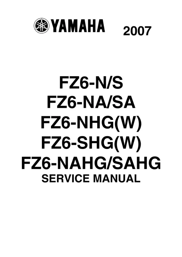 Manual De Serviços – Yamaha – FZ6 – Todas as Versões – 2007